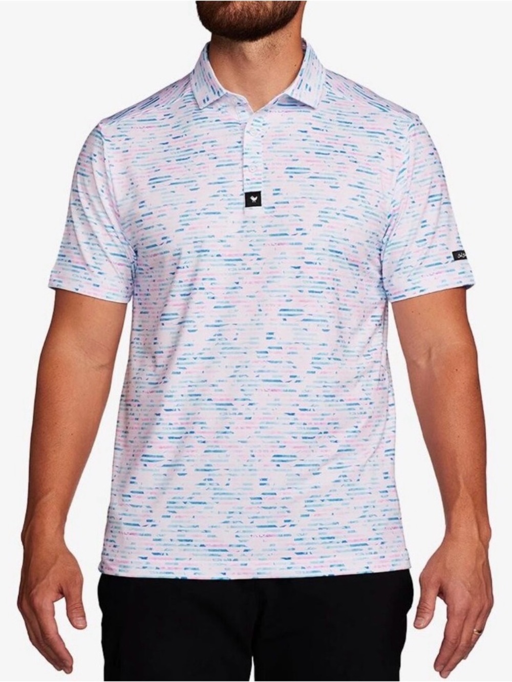 Bad Birdie Jet Stream Polo Golf Shirt Striped Geometric Blue White Men’s Size M